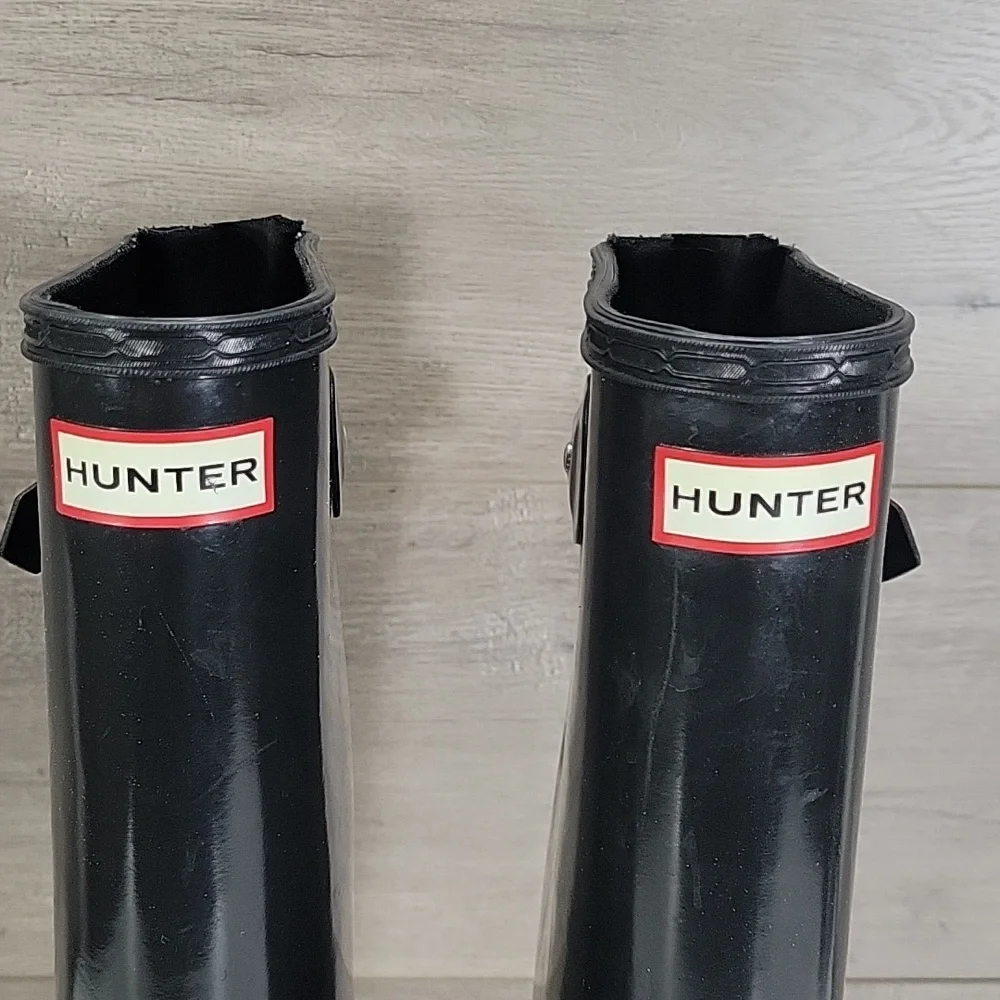 Hunter Tall Gloss Black Rain Boots Sz 7/8